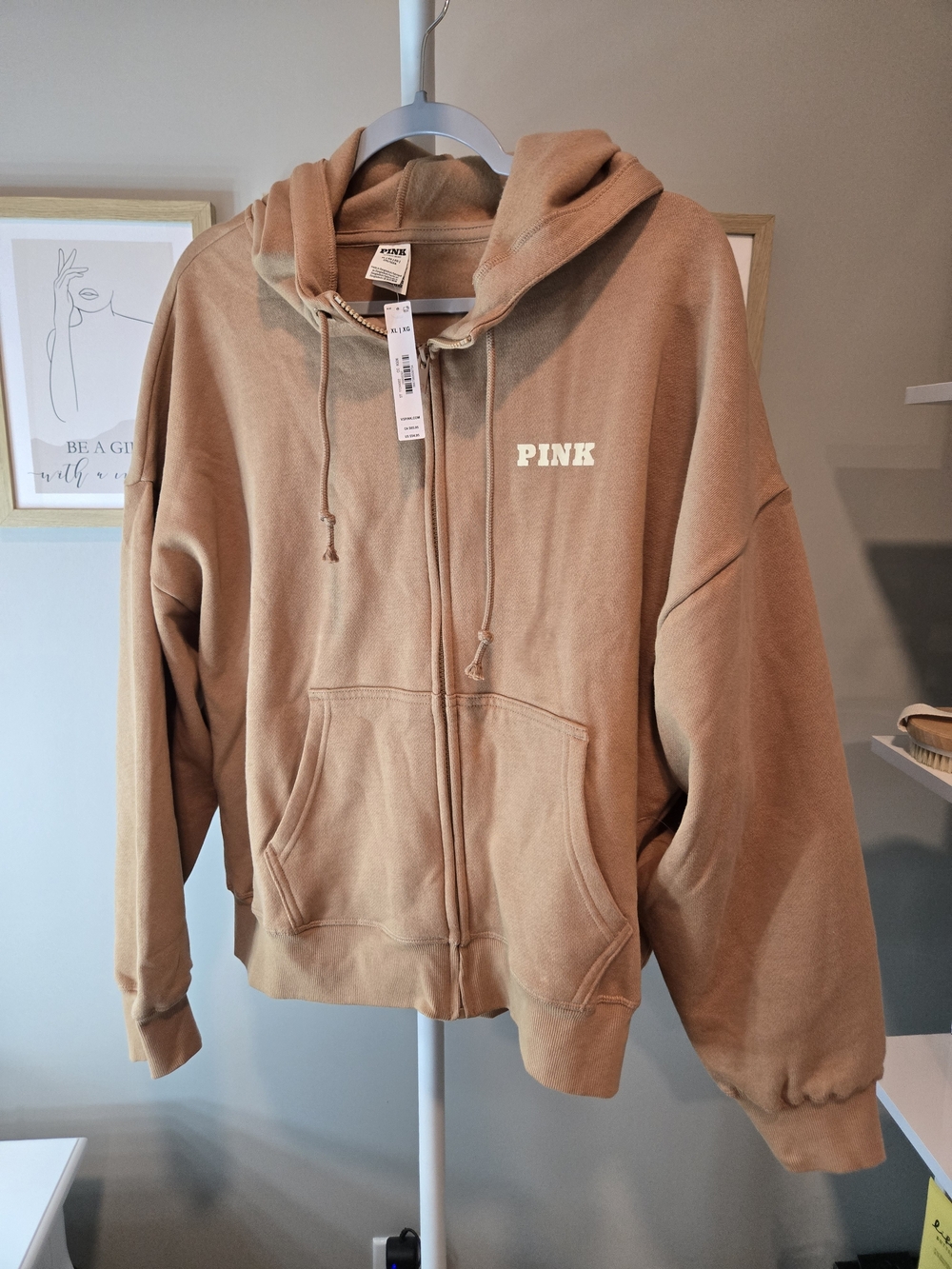 NWT PINK Victoria's Secret Brown Zip-Up Hoodie With Back Logo